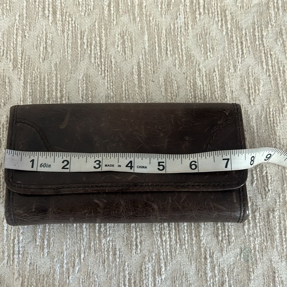 Frye Melissa Brown Distressed Trifold Leather Wallet - Picture 14 of 15